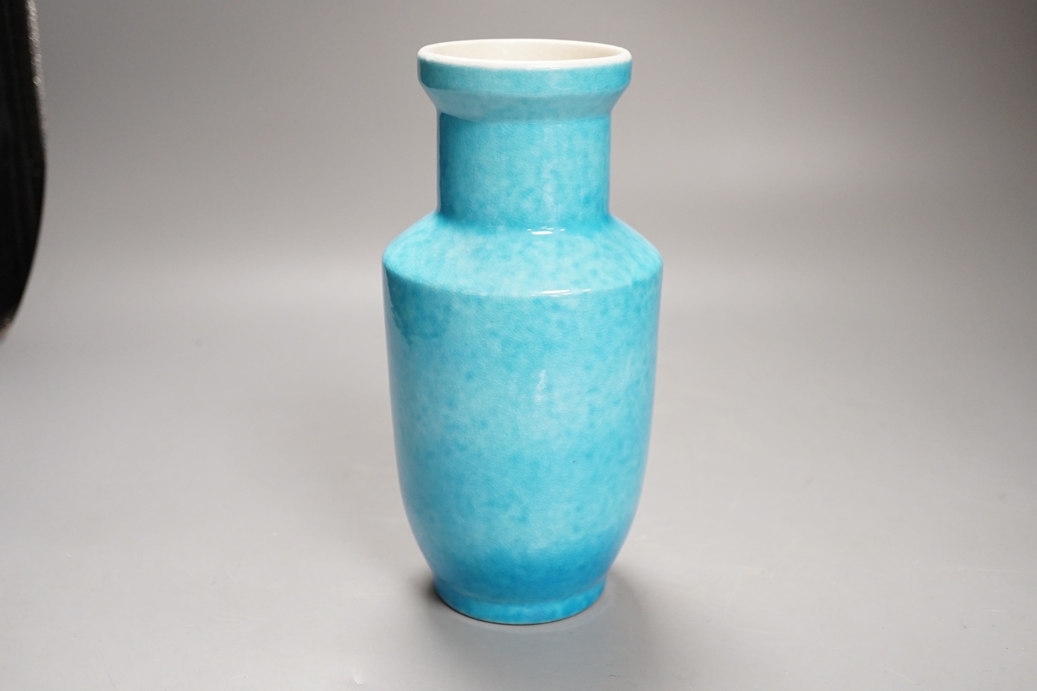 A Chinese turquoise glazed vase 22cm, with a fine crackle to the exterior glaze